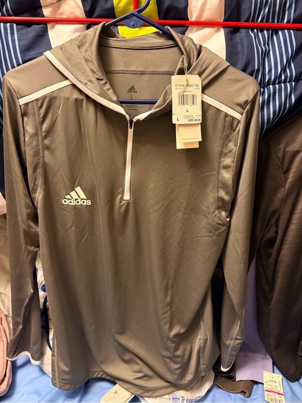 adidas Olive Green Hooded 1/4 Zip Performance Jacket